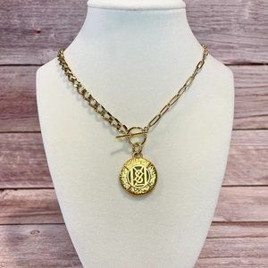 Upcycled Gold Pendant Mixed Chains Necklace
